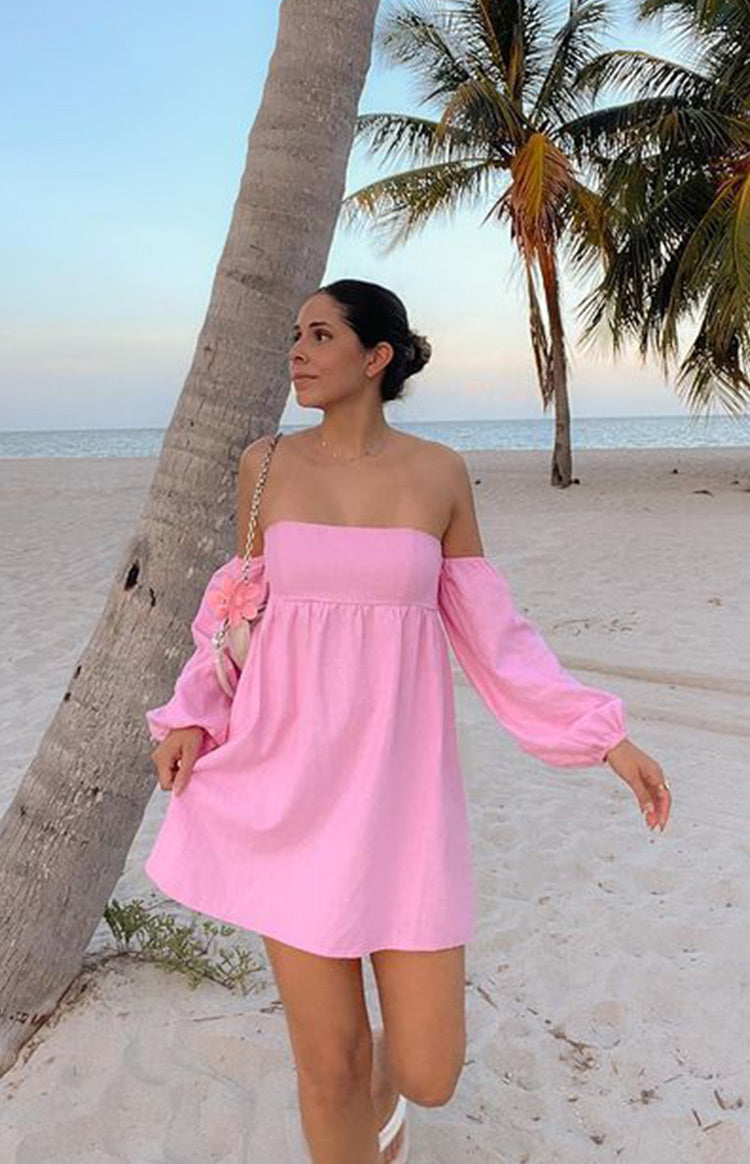 Koa Pink Off Shoulder Linen Mini Dress BB Exclusive Australia
