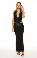 Saedee Black Mesh Sequin Band Maxi Skirt Image