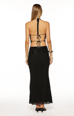Saedee Black Mesh Sequin Band Maxi Skirt Image