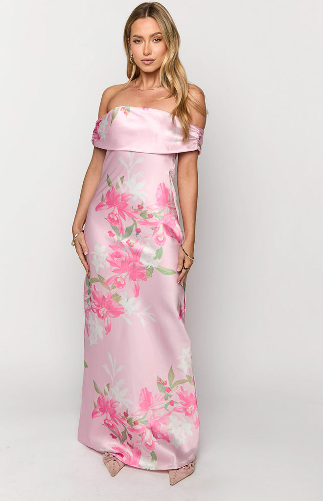 PINK TEXTURED OFF-THE-SHOULDER MAXI CARDIGAN DRESS