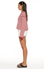 So Breezy Burgundy Stripe Long Sleeve Top Image