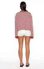 So Breezy Burgundy Stripe Long Sleeve Top Image