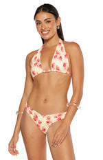 Sunbeam Yellow and Pink Floral Print Halter Bikini Top Image