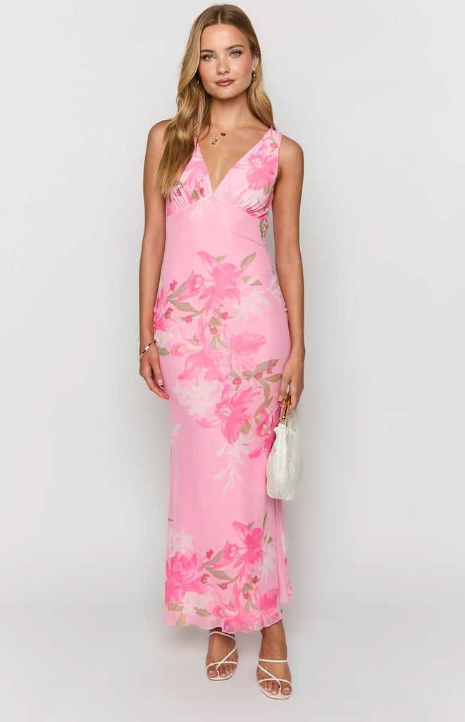 Sunflower Pink Floral Mesh Maxi Dress – Beginning Boutique
