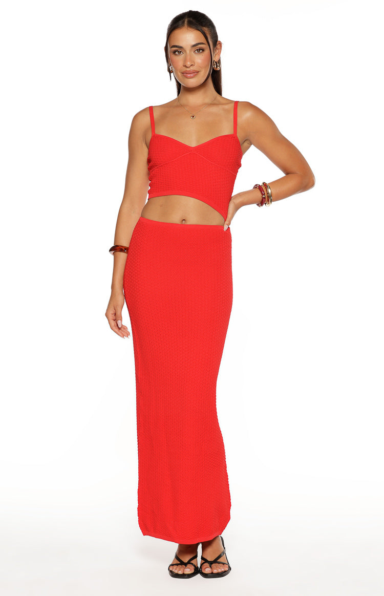 Tegan Red Knit Cut Out Maxi Dress Image