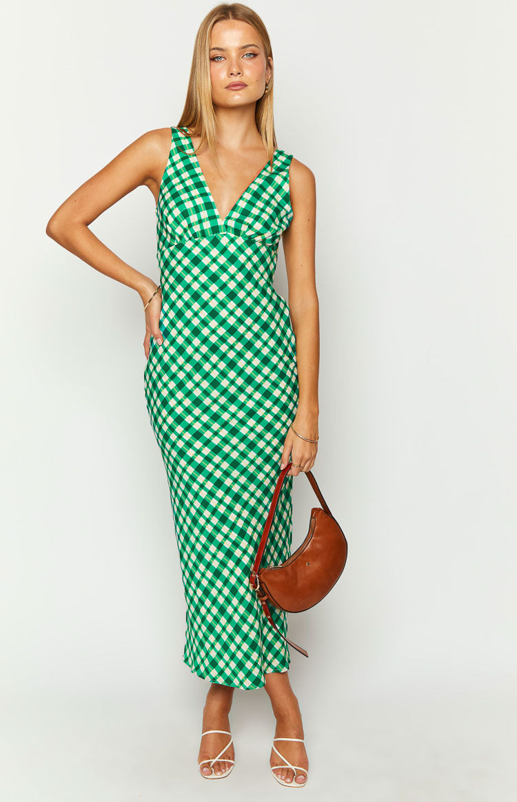Verlaine Green Check Maxi Dress Beginning Boutique