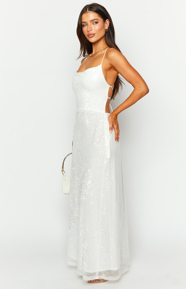 Zari White Sequin Maxi Dress Beginning Boutique AU