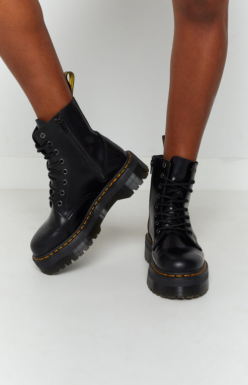 Dr. Martens Jadon 8 Eye Boot Black Polish Smooth – Beginning Boutique