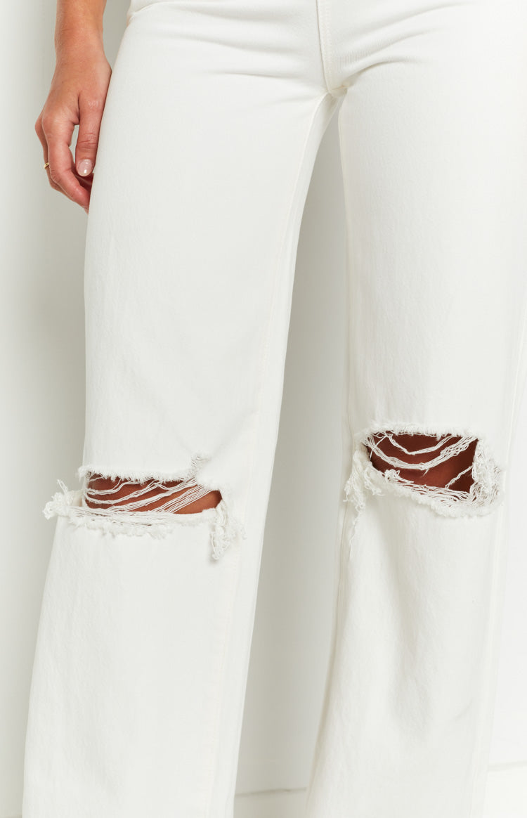 A 94 High & Wide Washed White Rip Jeans Image