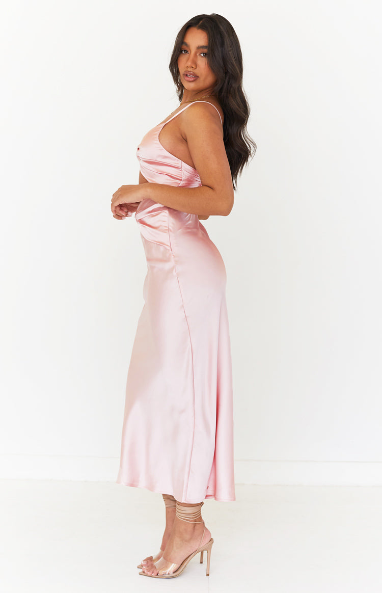 Amelie Pink Twist Satin Midi Dress Image