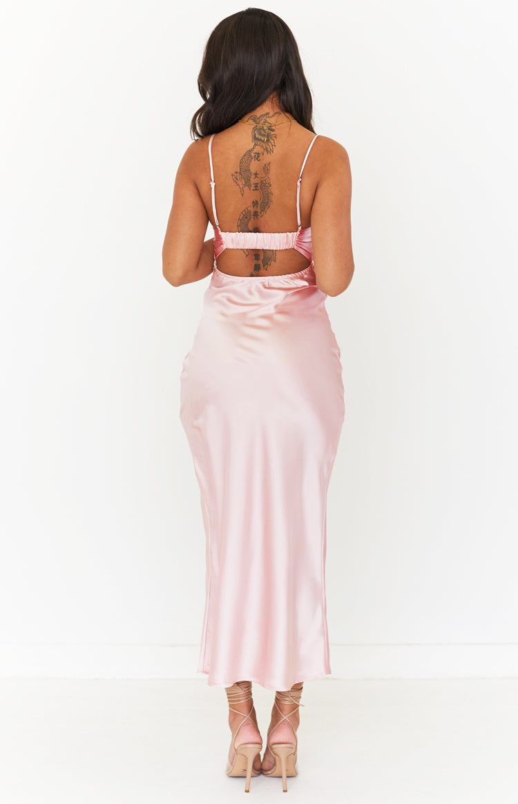 Amelie Pink Twist Satin Midi Dress Image