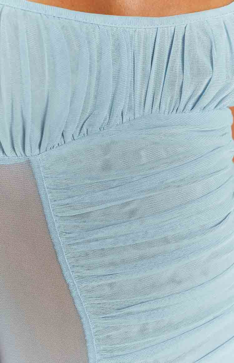 Andrea Blue Ruched Sheer Midi Dress Image