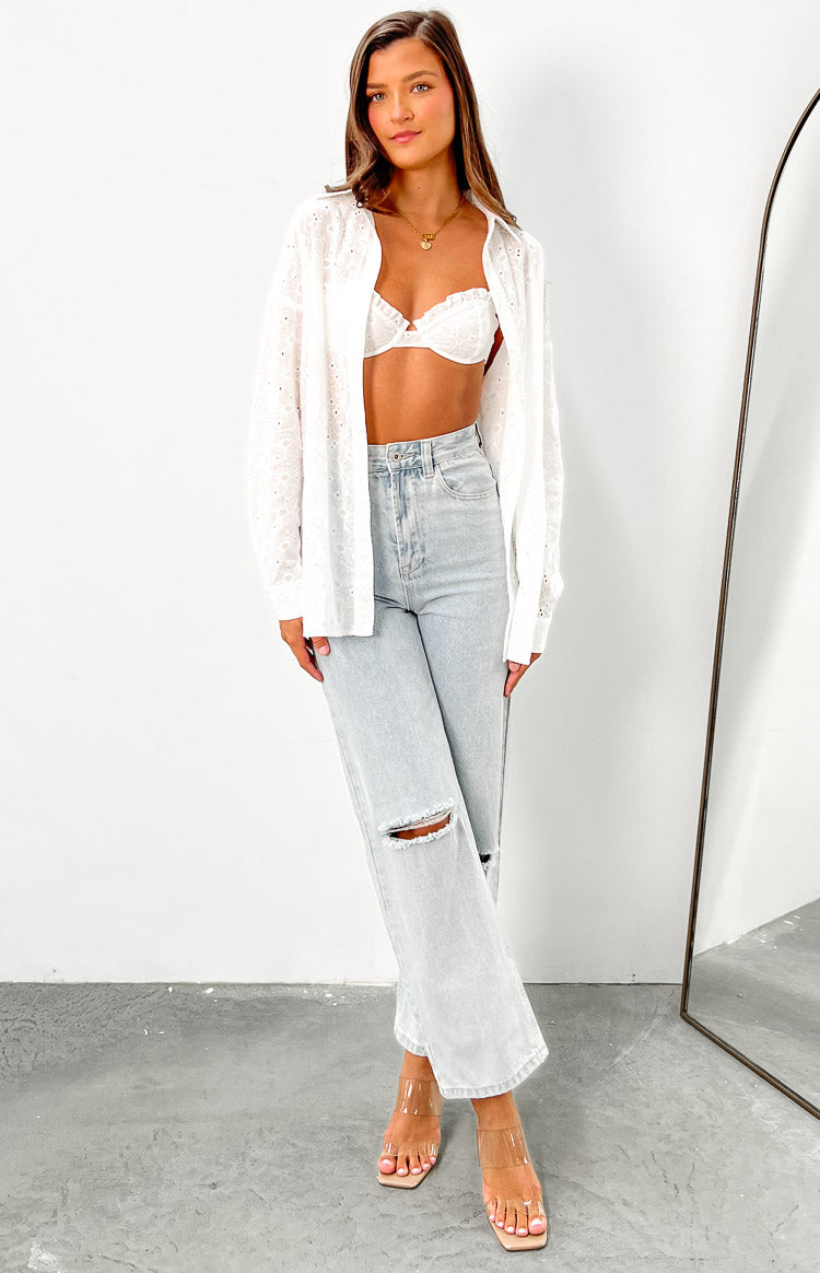 Ash White Button Up Top Image