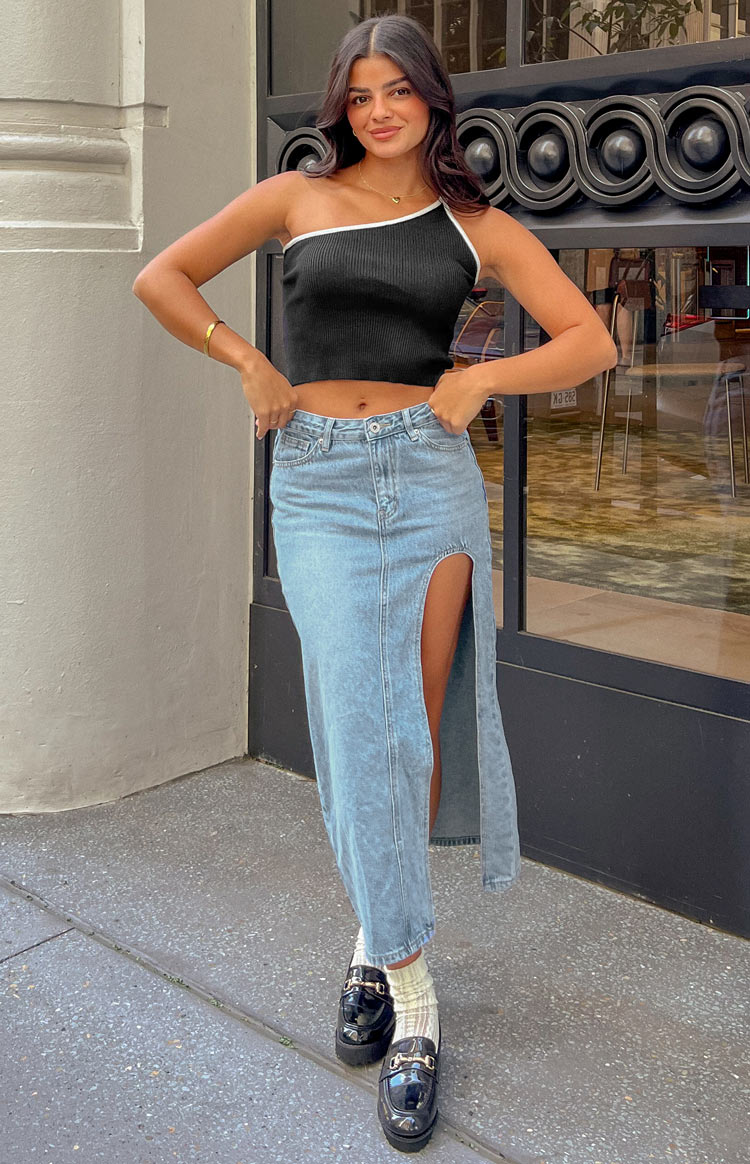 Aysha Cutout Blue Denim Midi Skirt BB Exclusive Australia