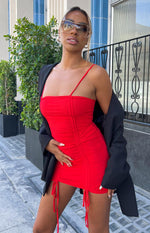 Bronte Red Ruched Mini Dress Image