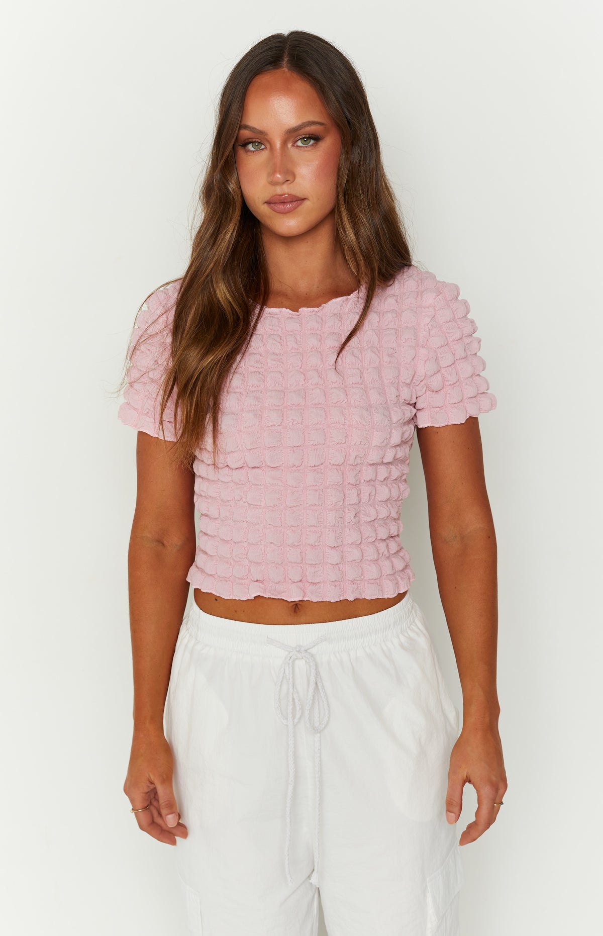 Bubble Pink Short Sleeved Crop Top Image