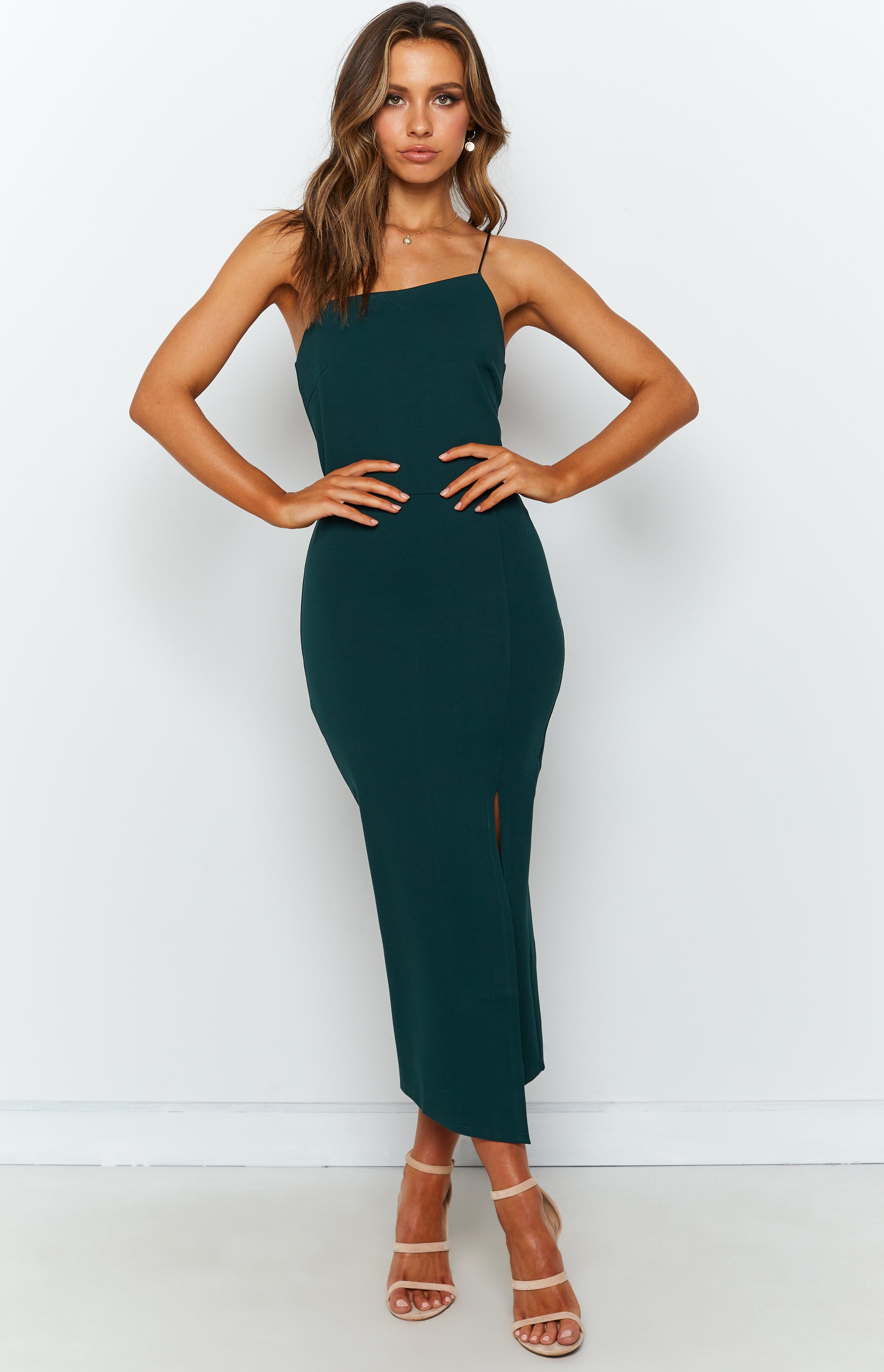 Cecilia Bodycon Midi Dress Emerald – Beginning Boutique