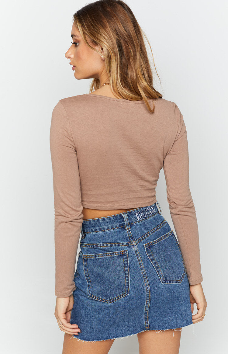 Charged Up Long Sleeve Crop Chocolate Image