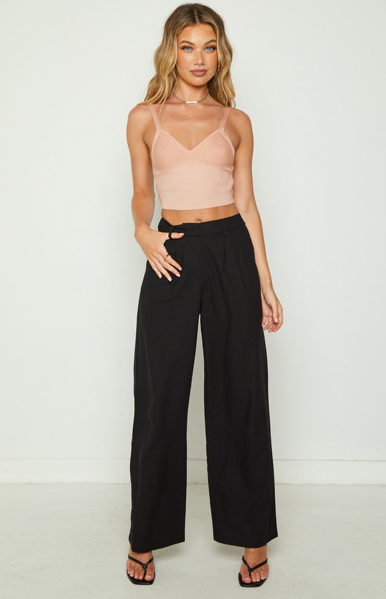 Beginning Boutique Charley Pink Rib Knit Cami light pink rib knit V-neck cropped cami with thin straps