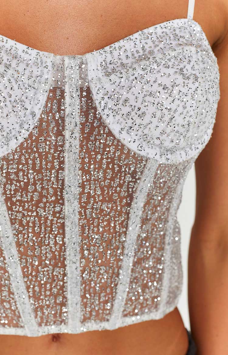 Charmaine Silver Sparkle Corset Top Image