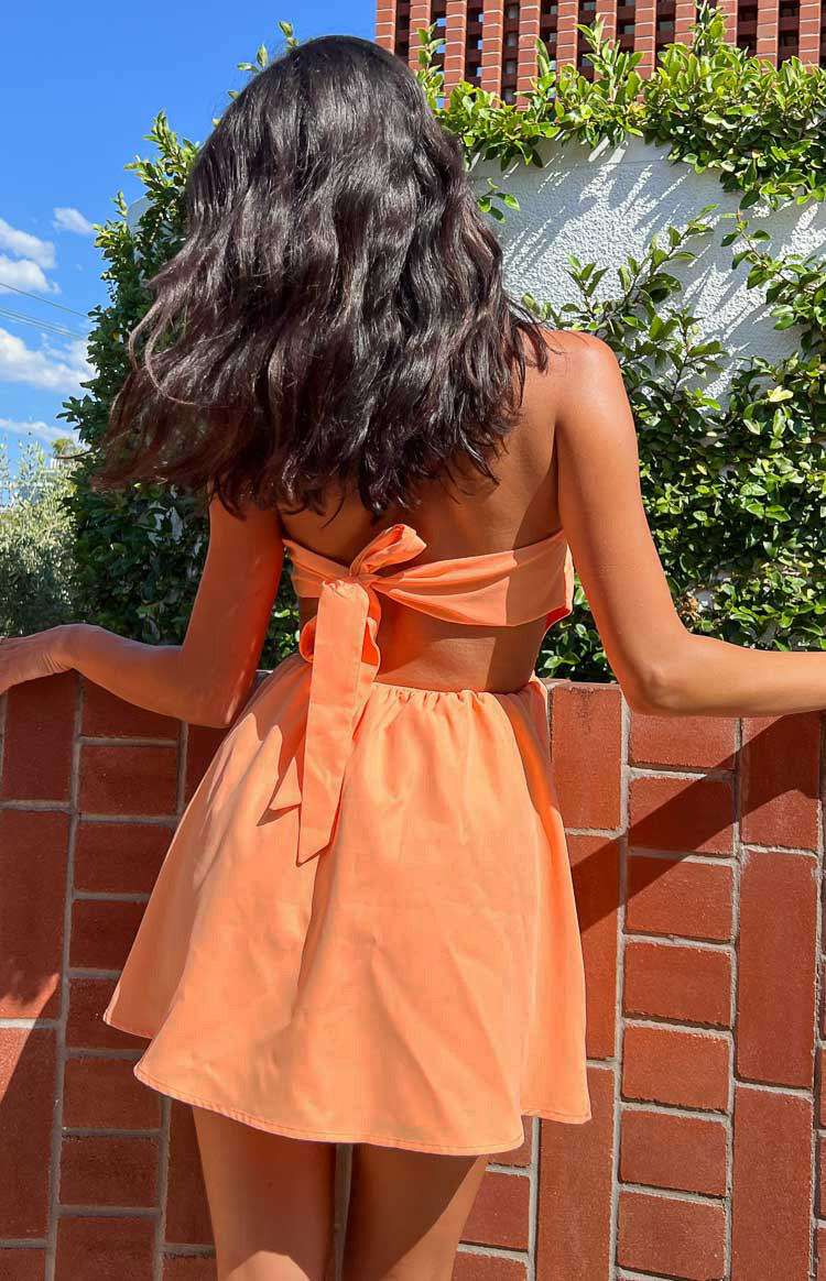 Cora Orange Tie Back Mini Dress Beginning Boutique