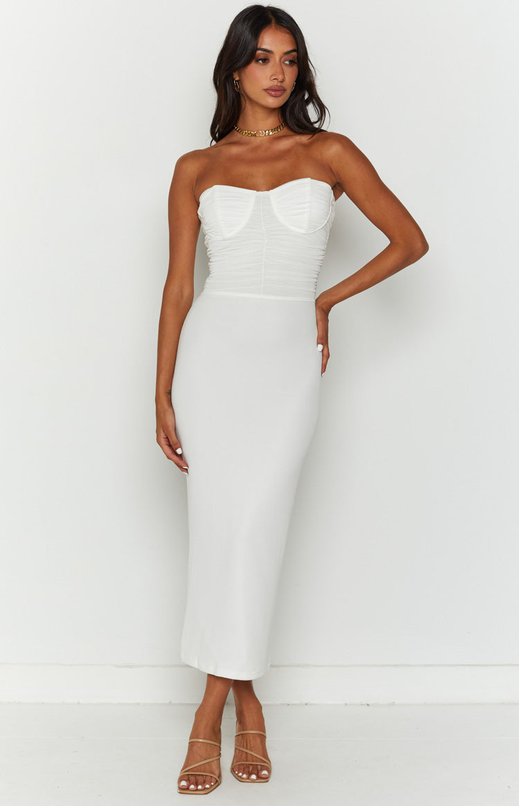 Darling White Gathered Midi Dress Image