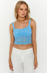 Dava Blue Mesh Ruched Top Image