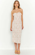 Dion White Floral Strapless Midi Dress Image