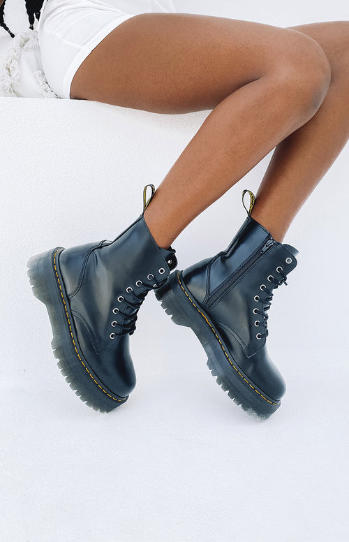 Dr. Martens Jadon 8 Eye Boot Black Polish Smooth – Beginning Boutique