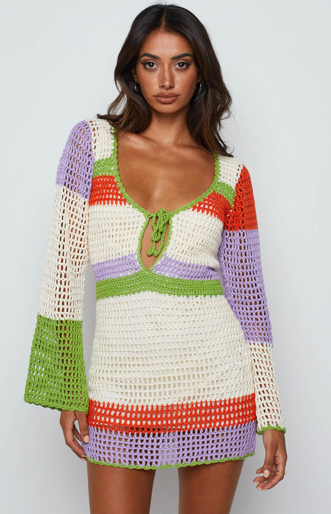 Donovan White Stripe Crochet Dress – Beginning Boutique