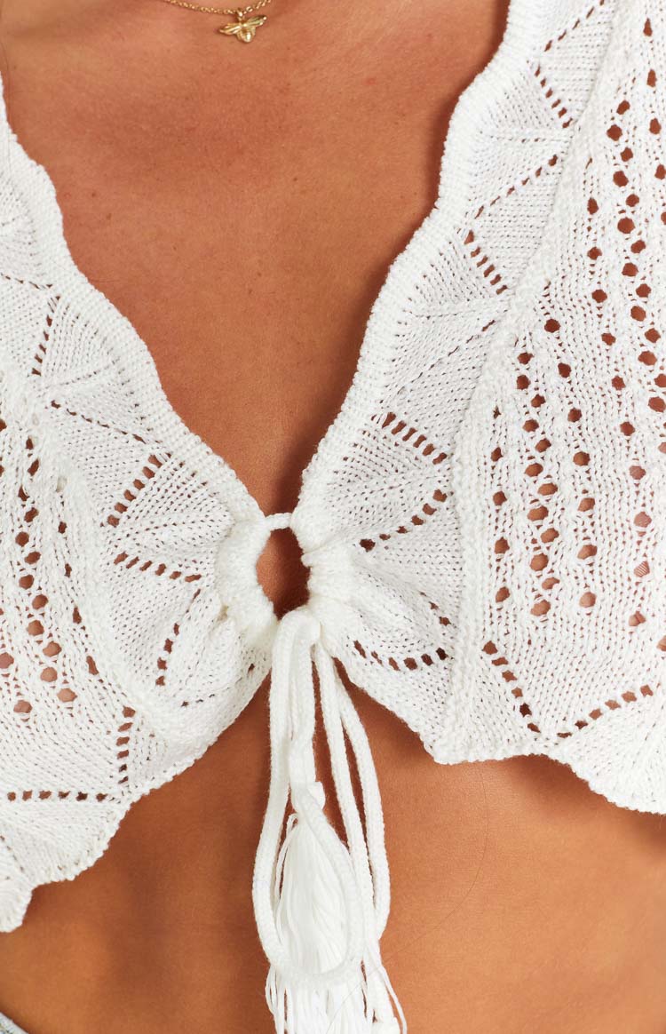 Eilish White Crochet Long Sleeve Top Image