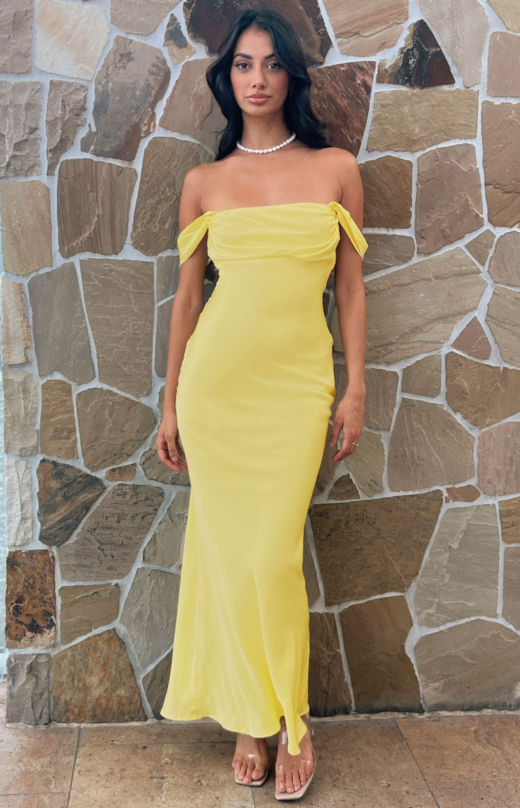 Ella Light Yellow Off Shoulder Formal Maxi Dress BB Exclusive