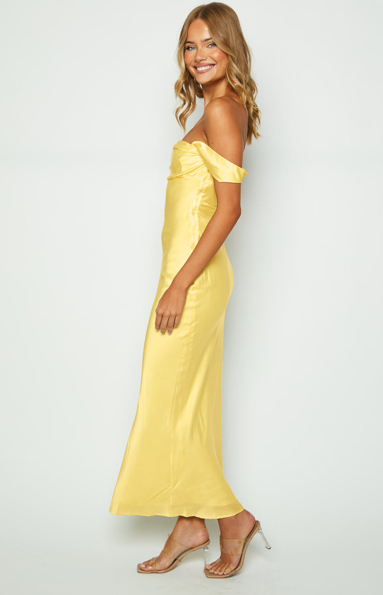 Ella Light Yellow Off Shoulder Formal Maxi Dress Image