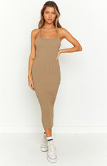 Ellis Khaki Rib Knit Midi Dress Image