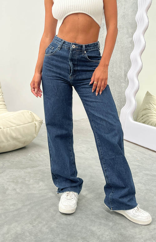 Essie Dark Blue Straight Leg Jeans – Beginning Boutique