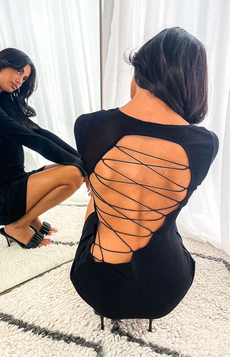 Florence Black Lace Up Mini Dress Beginning Boutique