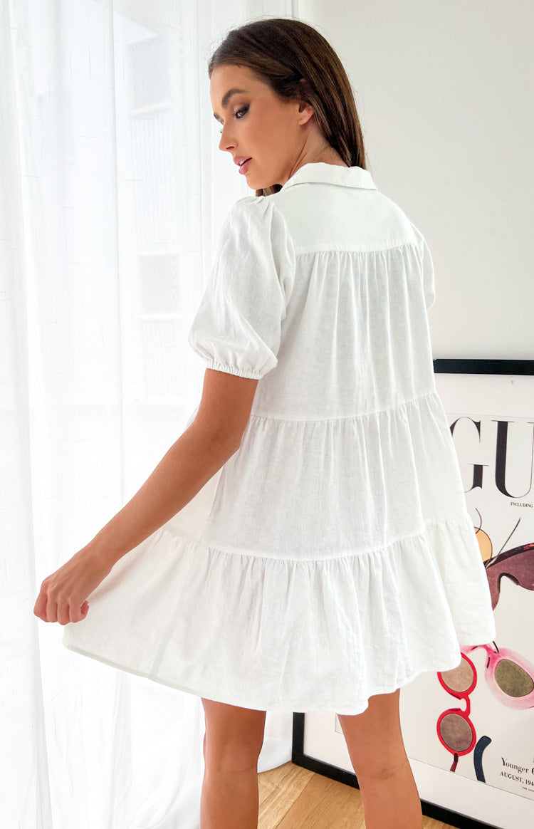 Frances White Linen Tiered Dress – Beginning Boutique