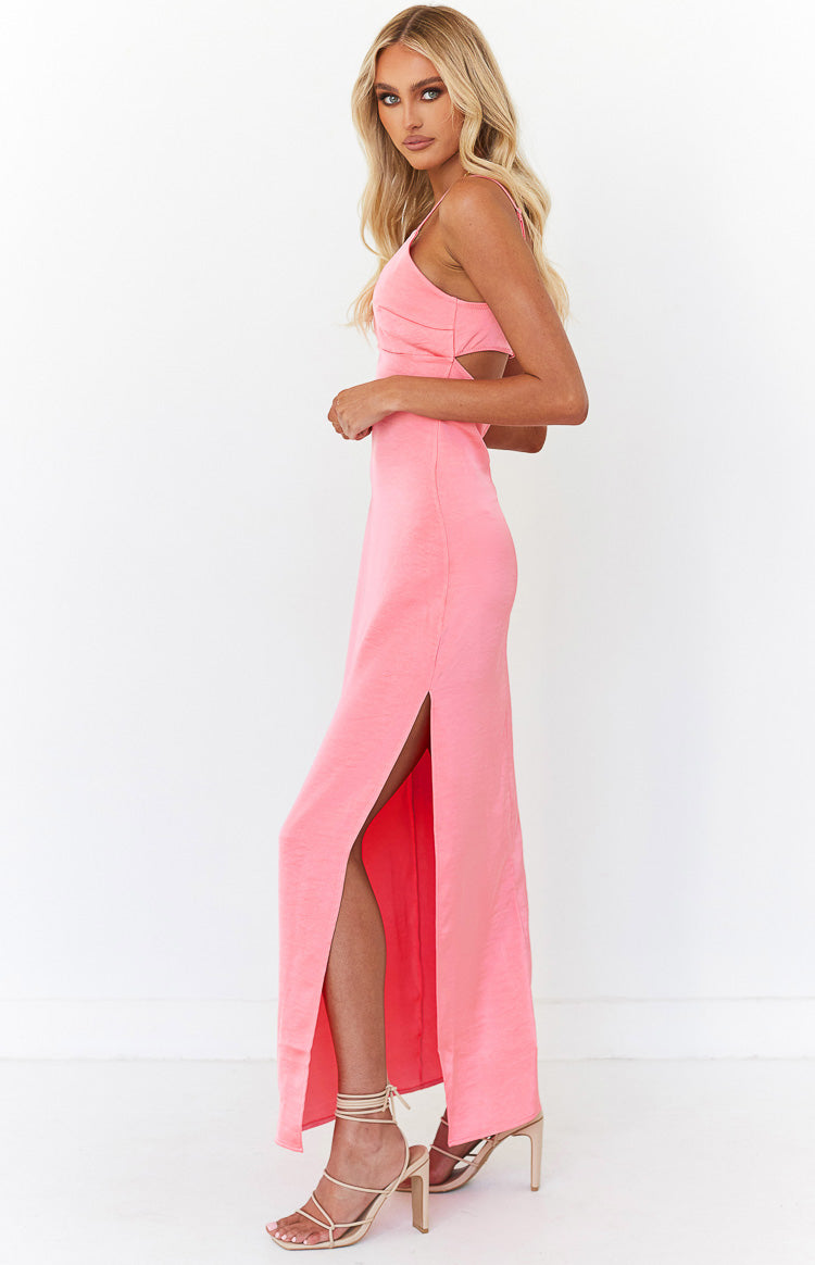 Indra Pink Satin Maxi Dress – Beginning Boutique