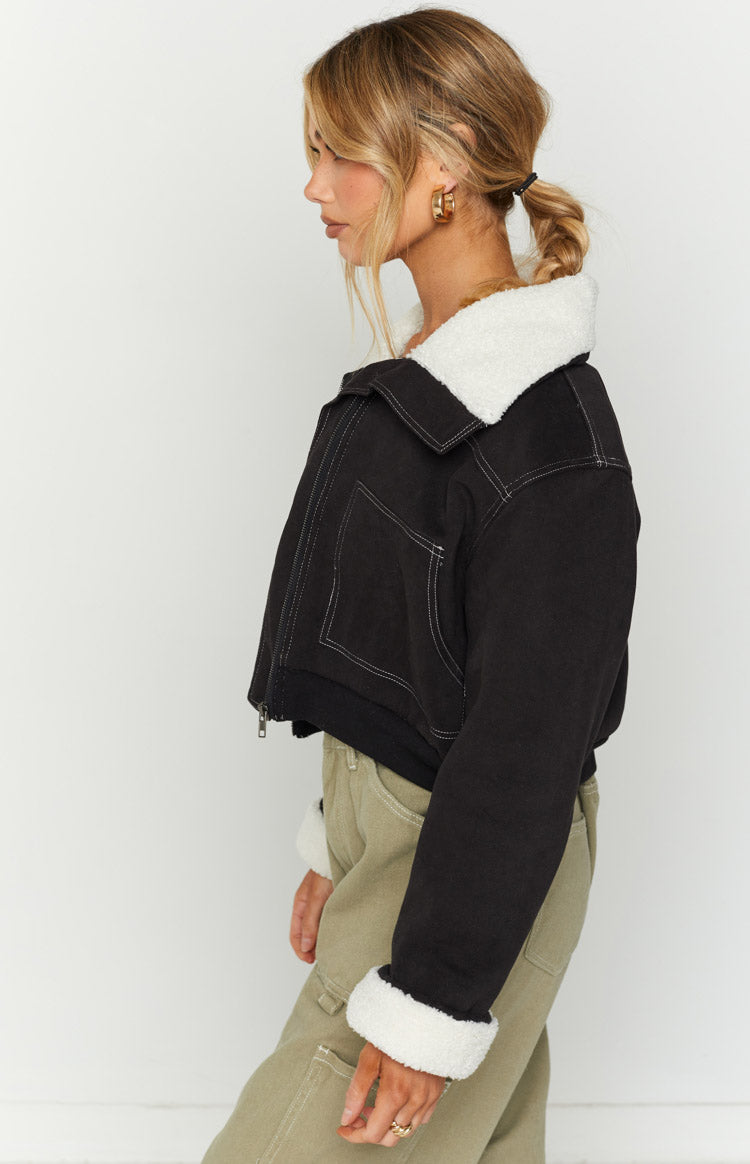 Indy Black Denim Sherpa Jacket Image