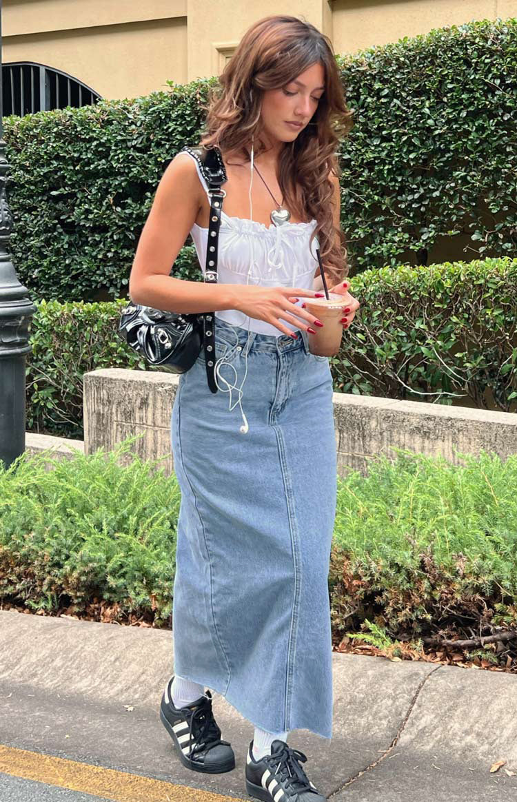 Grey blue denim clearance skirt