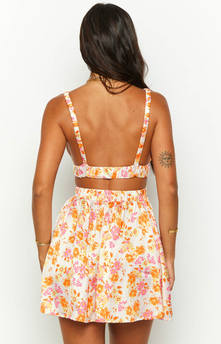Juliette Orange Floral Mini Dress Beginning Boutique