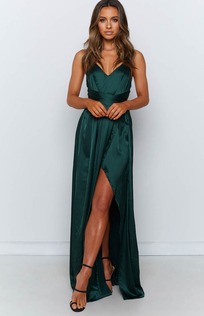 Katrina Split Maxi Dress Green – Beginning Boutique