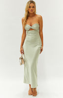 Kenna Yellow Satin Strapless Maxi Dress | Beginning Boutique AU Kenna Yellow Satin Strapless Maxi Dress | Beginning Boutique AU