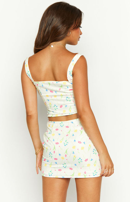 Kierra White Floral Corset Top Beginning Boutique