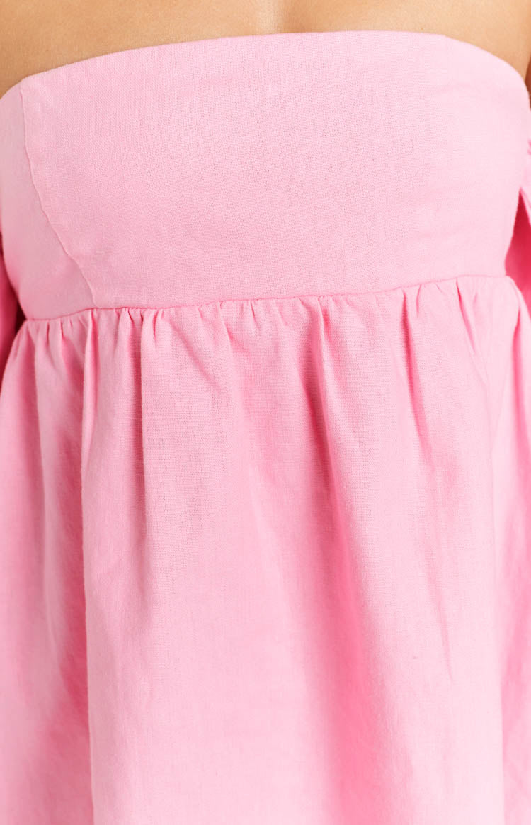 Koa Pink Off Shoulder Linen Mini Dress Image