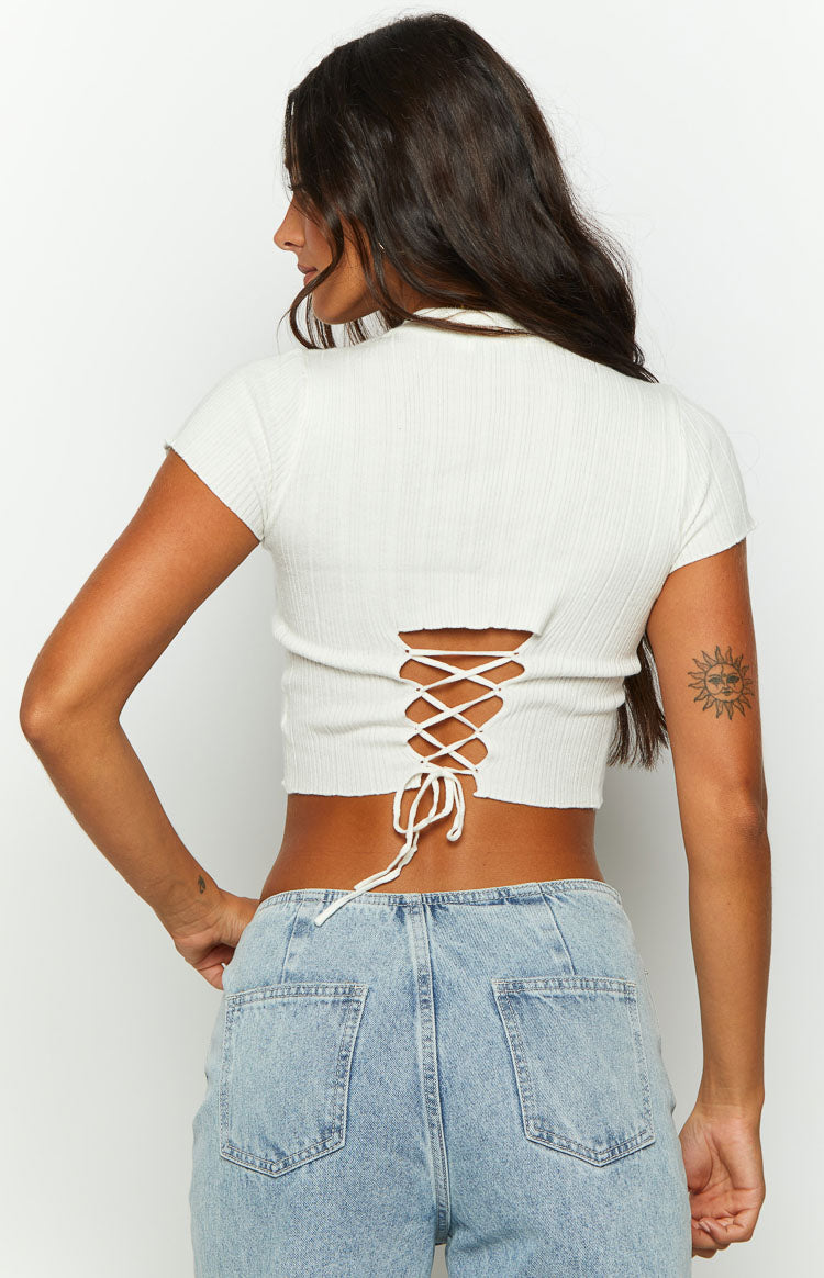 Lost Cream Tie Up Back Knit Top Image