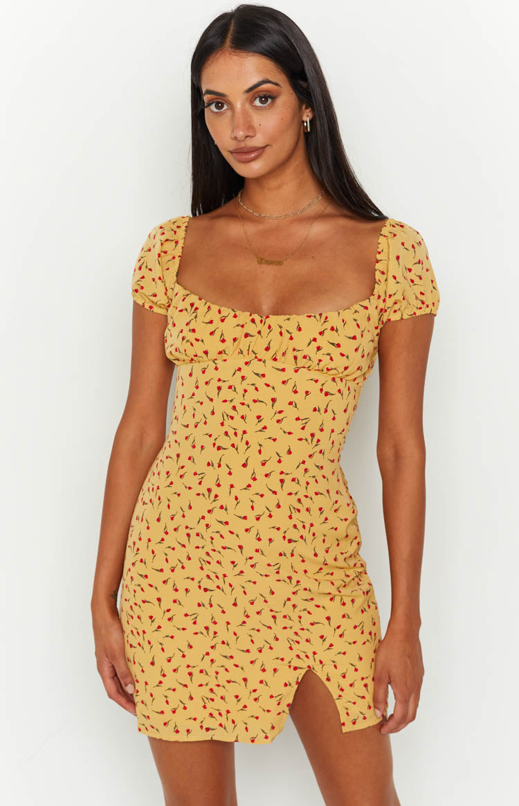 Love & Lust Yellow Floral Cap Sleeve Mini Dress BB Exclusive