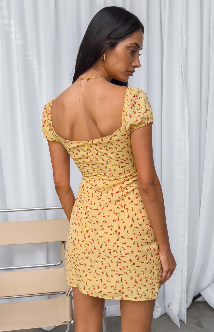 Love & Lust Yellow Floral Cap Sleeve Mini Dress Image