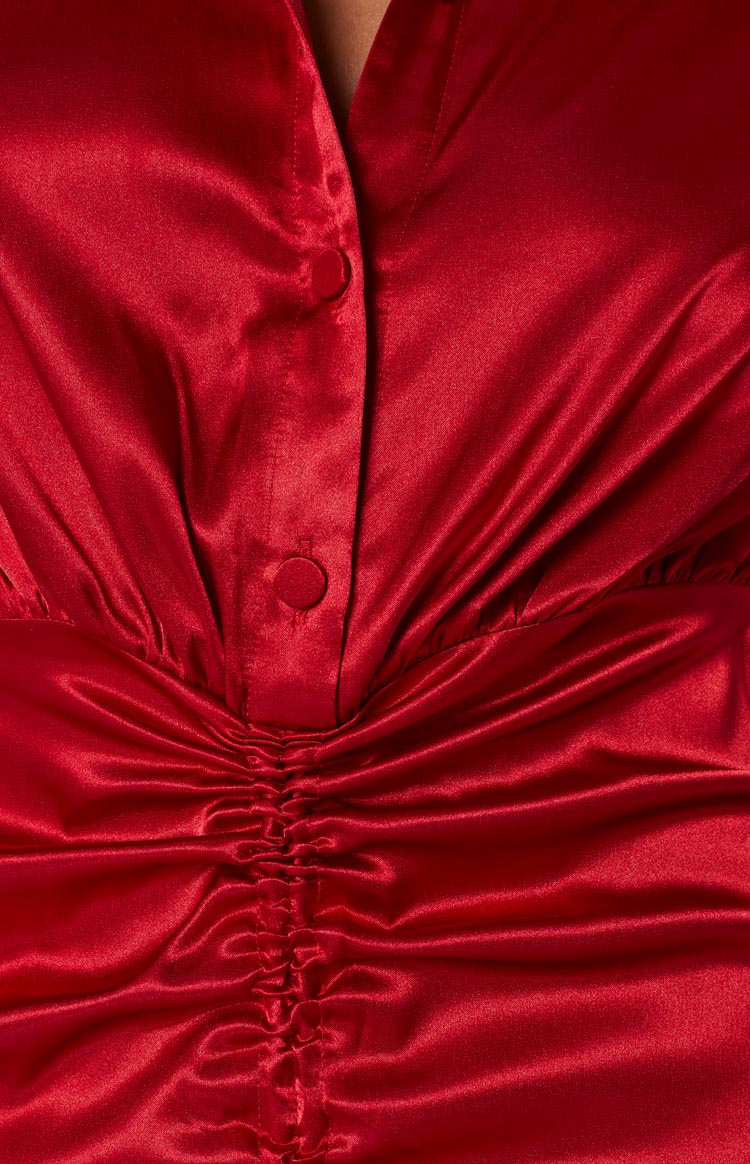 Lover Satin Shirt Dress Red Image