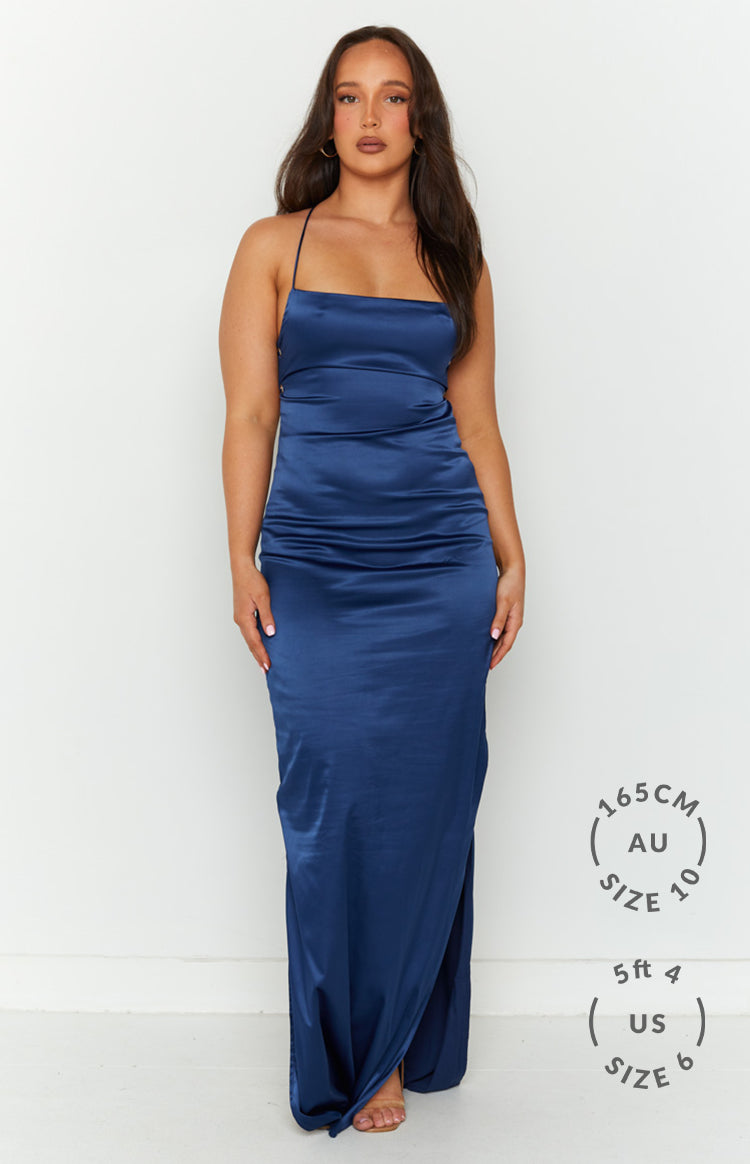 Silky navy blue dress on sale